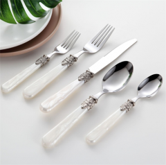 Vintage Acrylic Handle Plastic Dinner Cutlery Set Stainless Steel Knife Dessert Spoon Fork FlatwareVintage Acrylic Handle Plastic Dinner Cutlery Set Stainless Steel Knife Dessert Spoon Fork Flatware