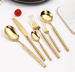 Polished Hammered Gold Silverware Set Heavy Tableware Cutlery Set With Knife Spoon and Fork