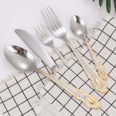 Vintage Gold Plated Wedding Hotel Cutlery Silverware Set Court Stainless Steel Golden Retro Royal Flatware Set