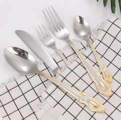 Set de cubertería real retro dorado de acero inoxidable Court, cubertería vintage plateada en oro para bodas y hoteles, set de cubertería plateada, Court Acero Inoxidable Dorado Retro Real