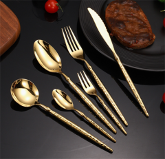 High-end Stainless Steel Cutlery Set Flatware Sets Retro Hammer Gold Knife Fork Spoon