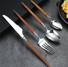 Wedding Banquet Hotel Flatware Knife Spoon Fork Natural Wooden Reusable Classic Tableware Kitchen Accessory Wood Cutlery Set