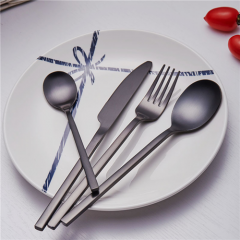 Conjuntos de cubertería negra de acero inoxidable al por mayor, reutilizables, con logotipo personalizado, de lujo para bodas, incluyendo cuchara, tenedor y cuchillo