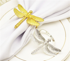 Los más nuevos anillos de servilletas libélula de aleación metálica, color oro y plata, para decoración de mesa y hebilla de mesa