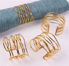Anillos para servilletas redondos cortados con alambre platinados en oro, mayoristas y de moda