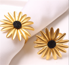 Fabricación mayorista de anillos para servilletas de girasol dorado para bodas, decoración de mesa