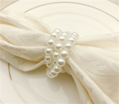 Nuevos anillos de servilleta de perla hechos a mano, decoraciones para cena de boda