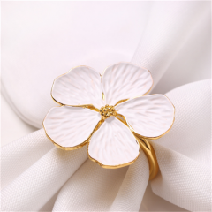 Anillos para servilletas de flor blanca al por mayor, decoración de mesa, anillos de servilletas metálicos reusable para bodas y fiestas