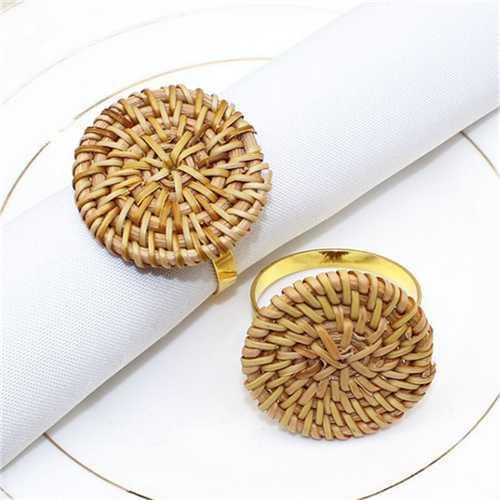 Anillos porta-servilletas de rattán artesanales, vintage, para arreglo de mesa de boda
