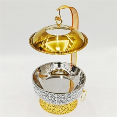 Chafing Dish de Lujo Dorado 8L de Acero Inoxidable Nuevo Diseño · Calentador a Combustible con Tapa Colgante Ideal para Hoteles, Bodas y Eventos de Catering