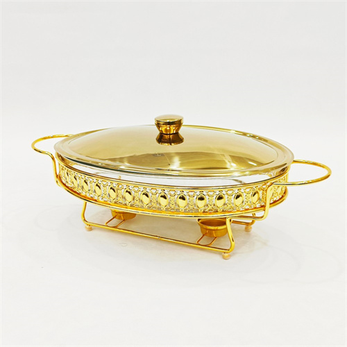 Plato de servicio para bufet de hotel. Conjunto lujoso de calentador de alimentos calientes de 4L, color plateado/dorado. Chafing dish con tapa de acero inoxidable