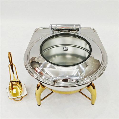 Calentador de alimentos redondo de 6 L, de color rosa dorado, para buffet, con bastidor, platos calentadores para servicio comercial en hoteles, equipo para bodas
