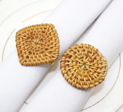 Anillos porta-servilletas de rattán artesanales, vintage, para arreglo de mesa de boda