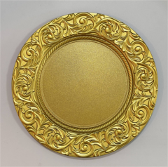 13-Zoll Vintage-Elegante Dinner-Unterteller: Glänzender Retro-Flower-Edge Plastik-Rosegold Table Charger-Teller für Hochzeiten