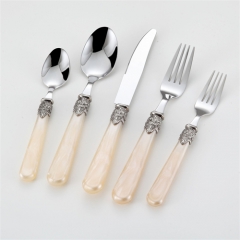 Set de cuchillo, tenedor y cuchara de acero inoxidable con mango de plástico de mármol, vajilla para uso doméstico, cuchara de postre retro, espada de carne, utensilios de mesa