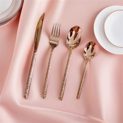 Set de cubertería martillada y pulida de alta calidad, conjunto de cubertería pesada con cuchara y tenedor