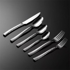 Trending Product Wholesale Mirror Polish Hammered Design Stainless Steel Spoon and Fork Flatware Set Silverware Cutlery