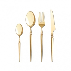 Luxury 4 PCS Silver Gold Plated Modern Flatware Spoon Fork and Knife Stainless Steel Cutlery Set with Thin Color Handle