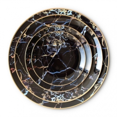 Klassischer schwarzer runder Keramikteller für Hochzeitsdinner, Naturstil-Teller, Geschirr