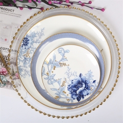Hochwertige keramische Geschirrstücke mit individuellem Logo, blaue Blumen-Hochzeit-Chargerteller