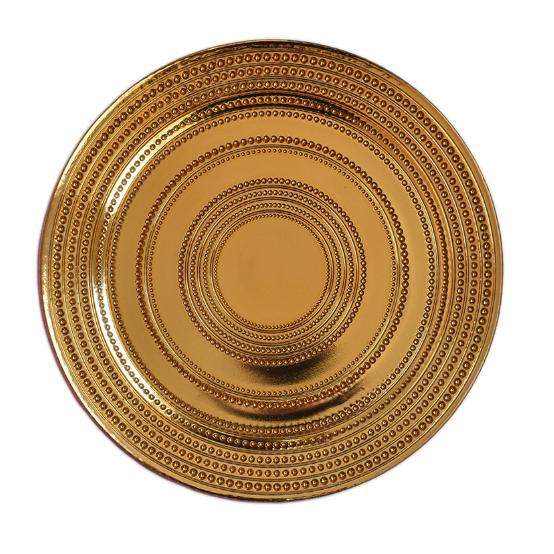 13" Round Shiny Gold Beaded Glass Charger Plate For Wedding Table Decor