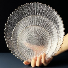 Set of 3 Pieces Clear Glass Charger Plate With Gold Rimmed