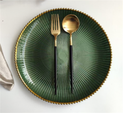 13 Inches Round Green Colored Glass Charger Plate Tray With Gold Rimmed