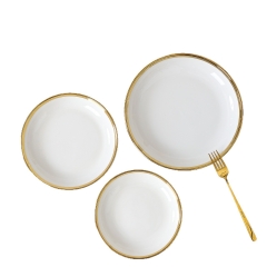 Set de Plats en Céramique pour le Dîner (Bol, Plats et Vaisselle) Or et Blanc, Vaisselle de Luxe à Bordure Dorée, Ustensiles de Cuisine, pour Restaurant, Grossiste Usine