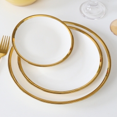 Set de Plats en Céramique pour le Dîner (Bol, Plats et Vaisselle) Or et Blanc, Vaisselle de Luxe à Bordure Dorée, Ustensiles de Cuisine, pour Restaurant, Grossiste Usine