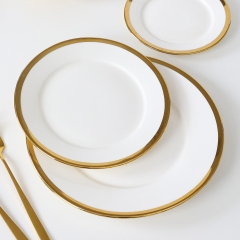 Set de Plats en Céramique pour le Dîner (Bol, Plats et Vaisselle) Or et Blanc, Vaisselle de Luxe à Bordure Dorée, Ustensiles de Cuisine, pour Restaurant, Grossiste Usine