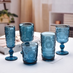 Mayoreo de Copas de Vidrio Altas de Estilo Europeo Retro, Copas de Vidrio Coloridas, Copas Altas de Jugo Engrosadas, Copas de Vino de Vidrio para Hogar y Bodas