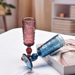 Mayoreo de Copas de Vidrio Altas de Estilo Europeo Retro, Copas de Vidrio Coloridas, Copas Altas de Jugo Engrosadas, Copas de Vino de Vidrio para Hogar y Bodas