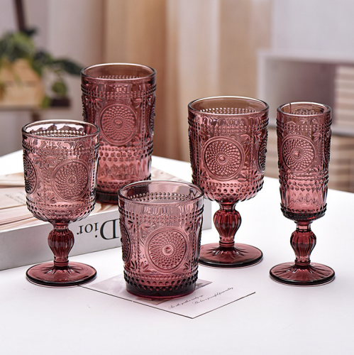 Mayoreo de Copas de Vidrio Altas de Estilo Europeo Retro, Copas de Vidrio Coloridas, Copas Altas de Jugo Engrosadas, Copas de Vino de Vidrio para Hogar y Bodas