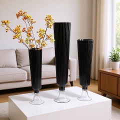 Tall Black Glass Stemmed Crystal Vase for Wedding Table Centerpiece