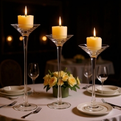 High-end Luxury Handmade Custom Glass Candle Cup Long Stem Crystal Candle Holder Form Home Decoration Glass Votive Cup