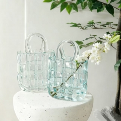 New Light Luxury Block Pattern Water Nourishing Flower Arrangement Vase Handheld Woven Glass Home Decor for Living Room