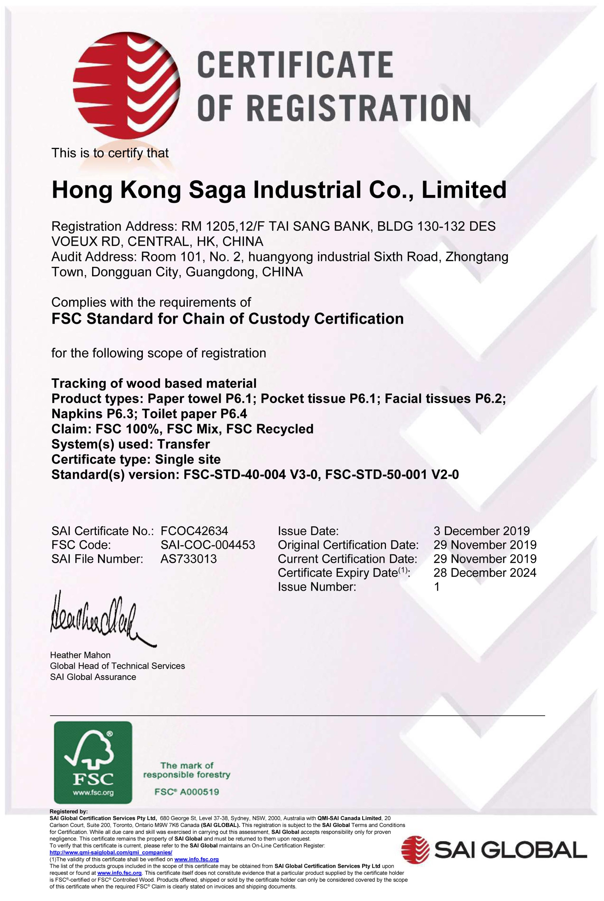 Congratulations! passed the FSC certification
