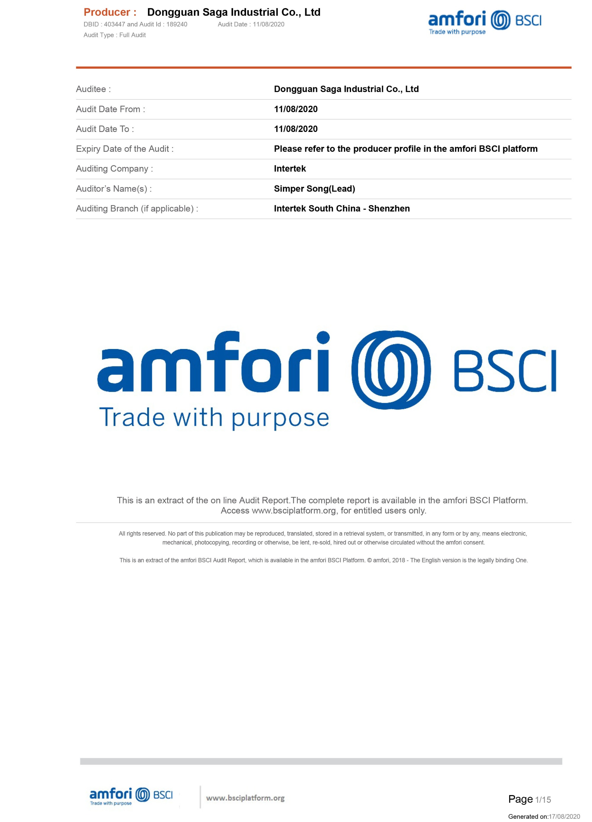 BSCI Certificates
