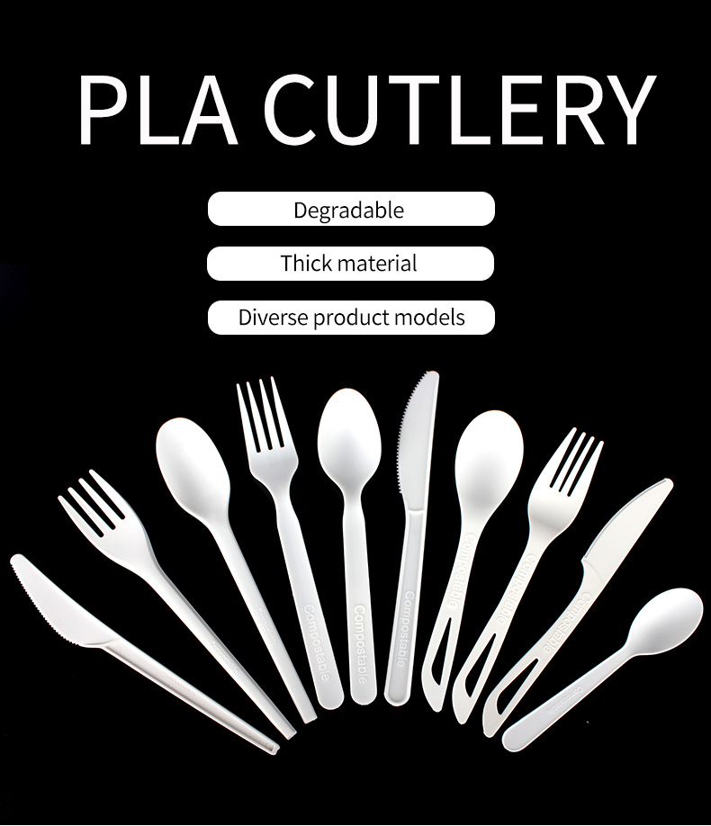 100% Biodegradable Disposable Flatware Set Compostable PLA Cutlery 7 Inch Knife Fork Spoon