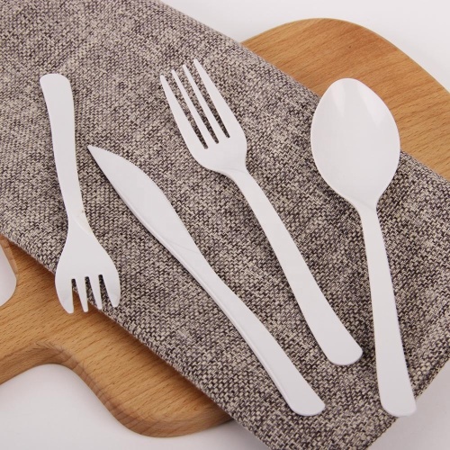 100% Biodegradable Disposable Flatware Set Compostable PLA Cutlery 7 Inch Knife Fork Spoon