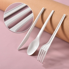 100% Biodegradable Disposable Flatware Set Compostable PLA Cutlery 7 Inch Knife Fork Spoon