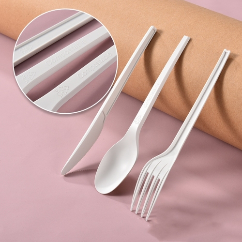 100% Biodegradable Disposable Flatware Set Compostable PLA Cutlery 7 Inch Knife Fork Spoon