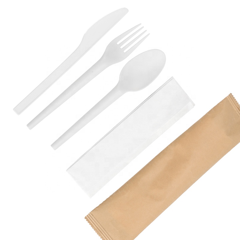 100% Biodegradable Disposable Flatware Set Compostable PLA Cutlery 7 Inch Knife Fork Spoon