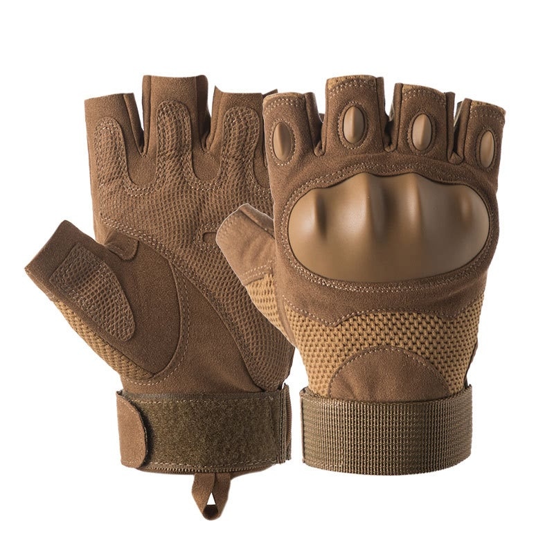 Tactical Half Finger Gloves Black Leather Tactical Gloves