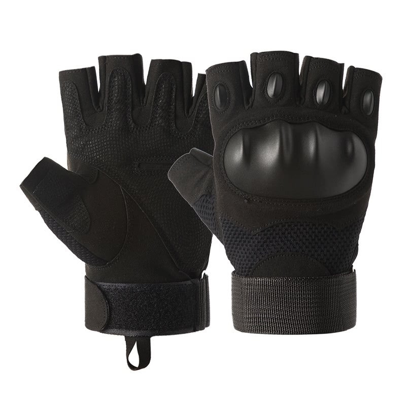 Tactical Half Finger Gloves Black Leather Tactical Gloves