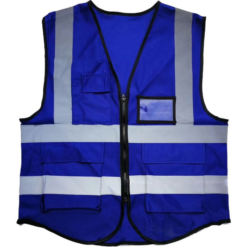 Blue Work Vest With Pockets White Safety Vest