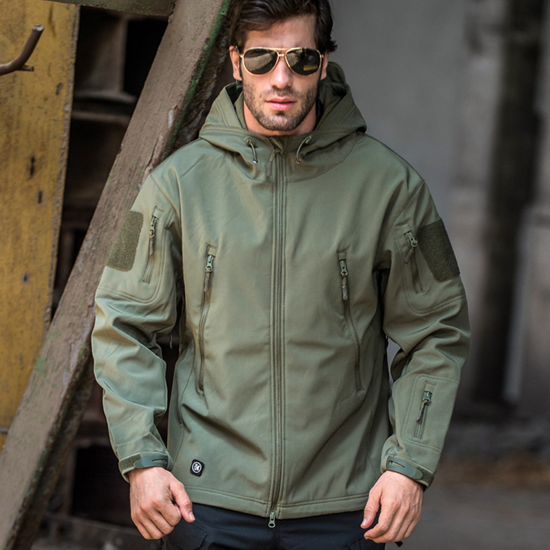 Softshell Jacket Waterproof Windproof Coat Hooded Men Military