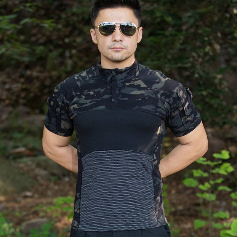 New tactical short sleeve frog suit solid color cotton knitted foreign troops uniform