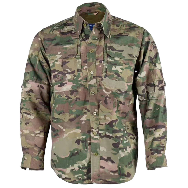 Long Sleeve Military Shirt Wholesale Plaid Woven Epaulet TC 65 35 Polyester Cotton Custom Men Shirt