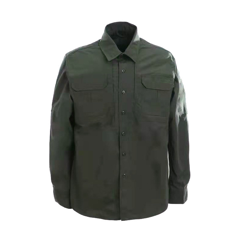 Long Sleeve Military Shirt Wholesale Plaid Woven Epaulet TC 65 35 Polyester Cotton Custom Men Shirt